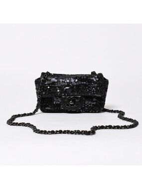 Chanel Shoulder Bag Mini Quilted Moonlight on Water Sequins Black